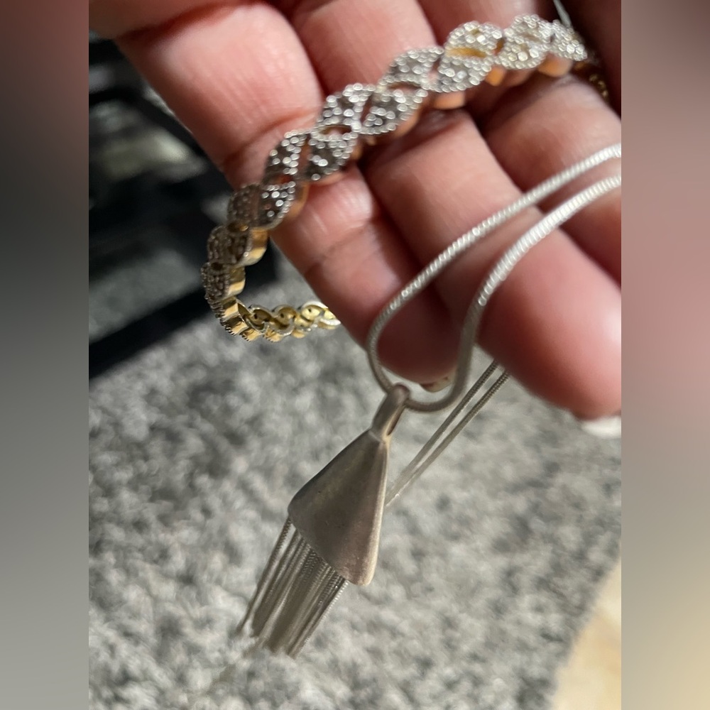Silver and Gold Bracelet with Pendant Necklace